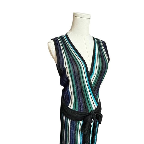 Diane von Furstenberg Cadenza Metallic Striped Sleeveless Wrap Dress Size M - Picture 6 of 12